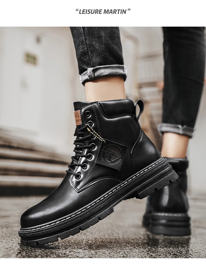 High Top Mens Leather Fashion Motorcycle Ankle for Men Winter Boots Man Shoes Lacing Botas Hombre_voghion.com