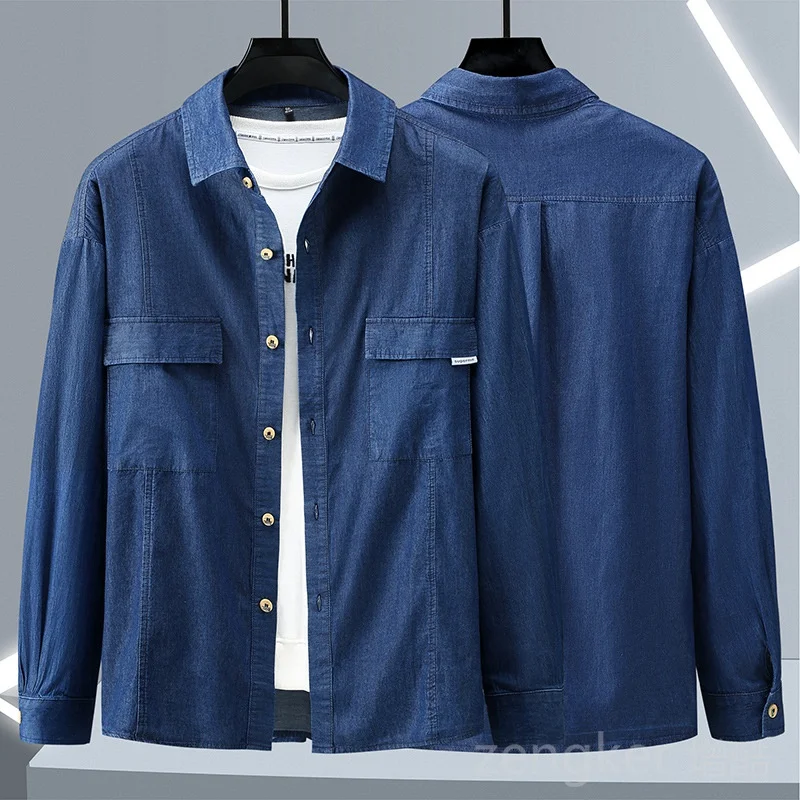 Denim shirt,long sleeved shirt Big size denim cotton long-sleeved man spring autumn leisure 10XL 9XL 8XL