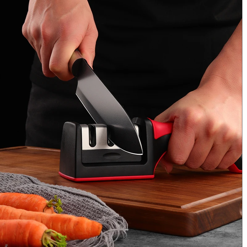 

Knife Sharpener Handheld Multi-function 3 Stages Type Quick Sharpening Tool With Non-slip Base Kitchen Knives Accessories Gadget