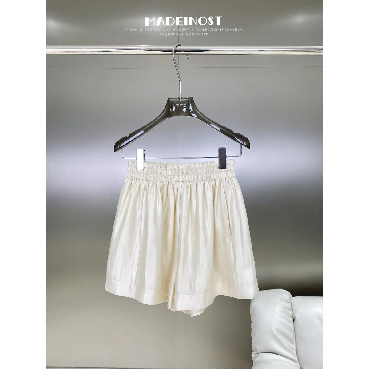 Fashion Elastic Waist Summer Pearlescence Women Thin Style All-match Temperament High Waist Solid Color Wide Legs Casual Shorts