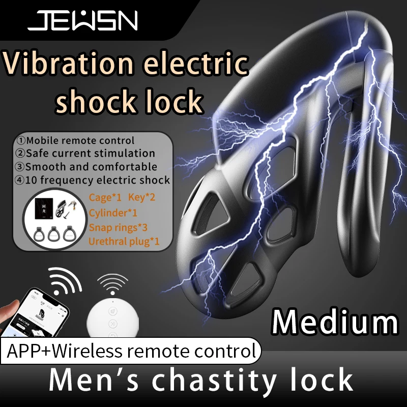 Penis Cage Electric Shock Chastity Lock For Men Gay with 3 Active Rings