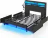 Bed Frame with Storage Headboard, Metal Platform Charging Station, LED 4 Drawers, Bookcase Storage, No Box Sprin 1