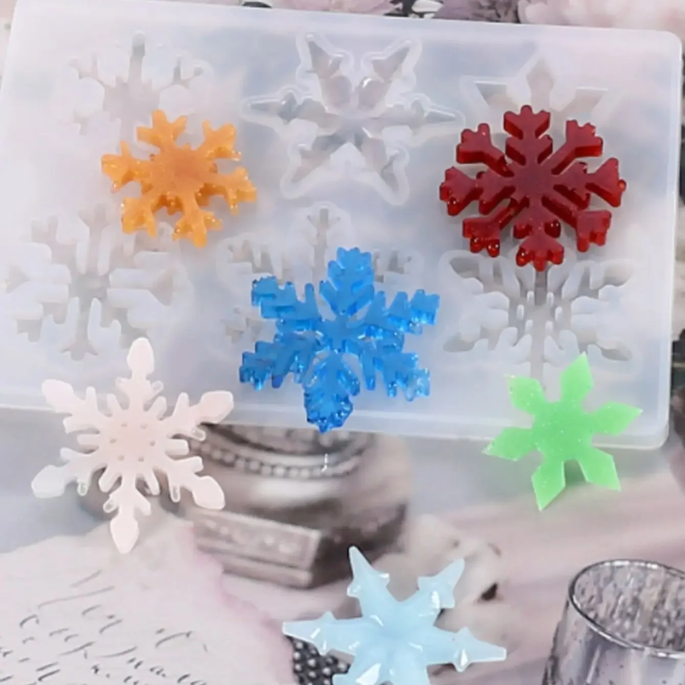 1pc-Snowflake Silicone Moulds, DIY Silicone Pendant Mold Making Resin Casting Mold for Holiday Craft Supplies