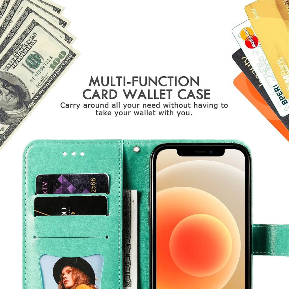 Premium Sunflower Embossed Leather Wallet Case with Magnetic Flip Cover