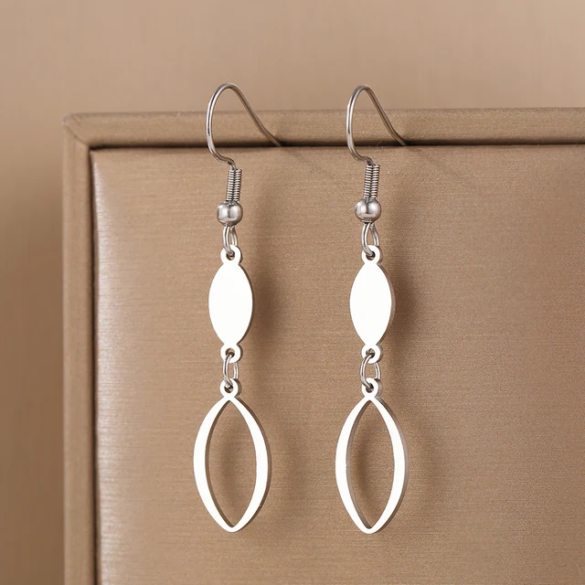 Stainless Steel Vintage Geometric Oval Drop Earrings 2