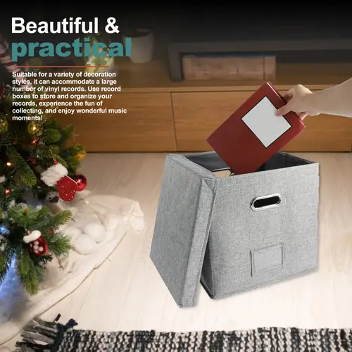 13 Inch Foldable Organizer Large Capacity Vinyl Record Storage Box with Lid Cotton Linen Home Closet Multi-functional Organizer - Image 5