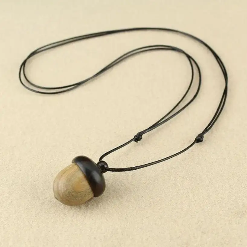 1 Pcs Retro Twist Open Ebony Acorn Pendant Gawu Box Long Necklace Simple Artistic Men's And Women's Jewelry Wishing Bottle