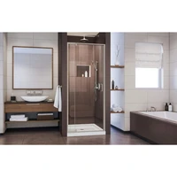 Semi-Frameless Pivot Shower Door in Brushed Nickel,Tempered Glass,Brushed Nickel 2
