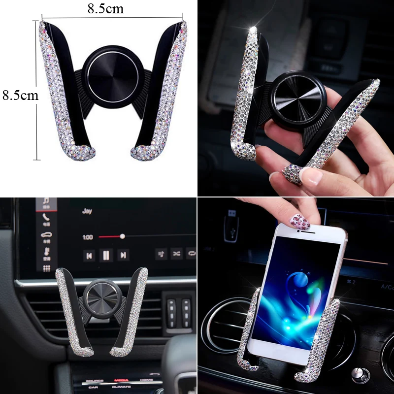 

Bling Car Phone Holder Rhinestones Air Vent Smartphone Support Crystal Diamond Phone Clip Car Interior Accessories for Women