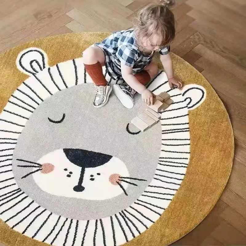 Round Living Room Carpet Cartoon Lion Bedroom Plush Rug Christmas Gifts Irregular Cute Study Room Thickened Mats Ковер Tapis 러그