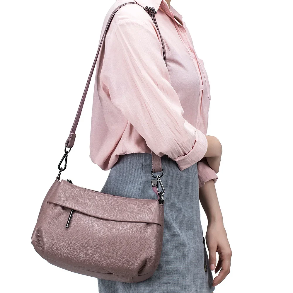 Bolso de hombro de cuero genuino suave de alta calidad para mujer, bolsos de axilas para mujer, bolsos de mensajero femeninos casuales, bolsos de cuero Real