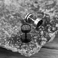 1piece Korean Fashion Lattice Titanium Steel Ear studs For Man woman simple Trend Earrings Black White Carbon Fiber Pierced Ear 2