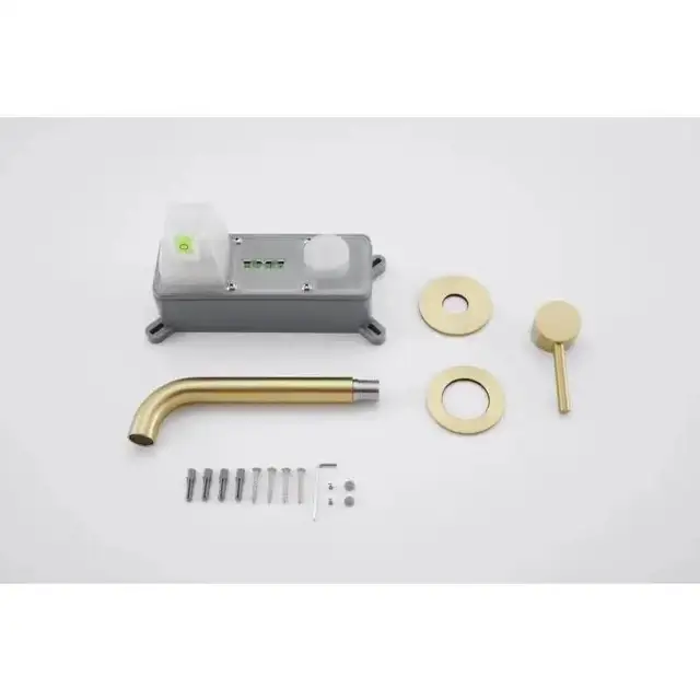 สแตนเลสห้องน้ําก๊อกน้ําอ่างล้างจานอ่างล้างหน้า Matte Black gold ร้อนและเย็น Wall Mount Spout Bath พร้อมที่จับ 6