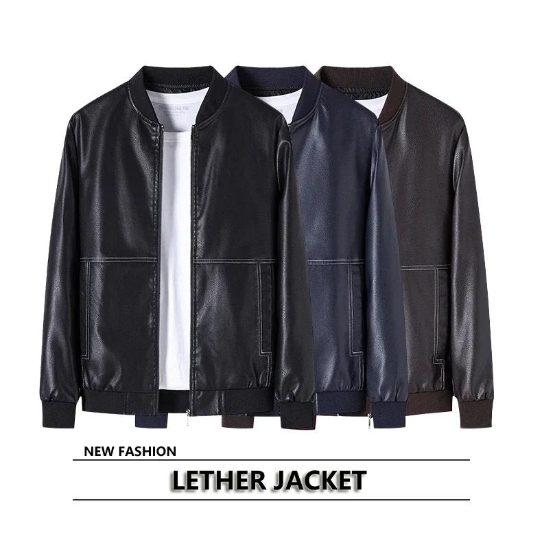 Description Picture 2 of item2023 New Men's Coat Street Wear High Quality Brand Men's Casual Motorcycle Windproof Zipper Stand Neck Artificial Leather Jacket