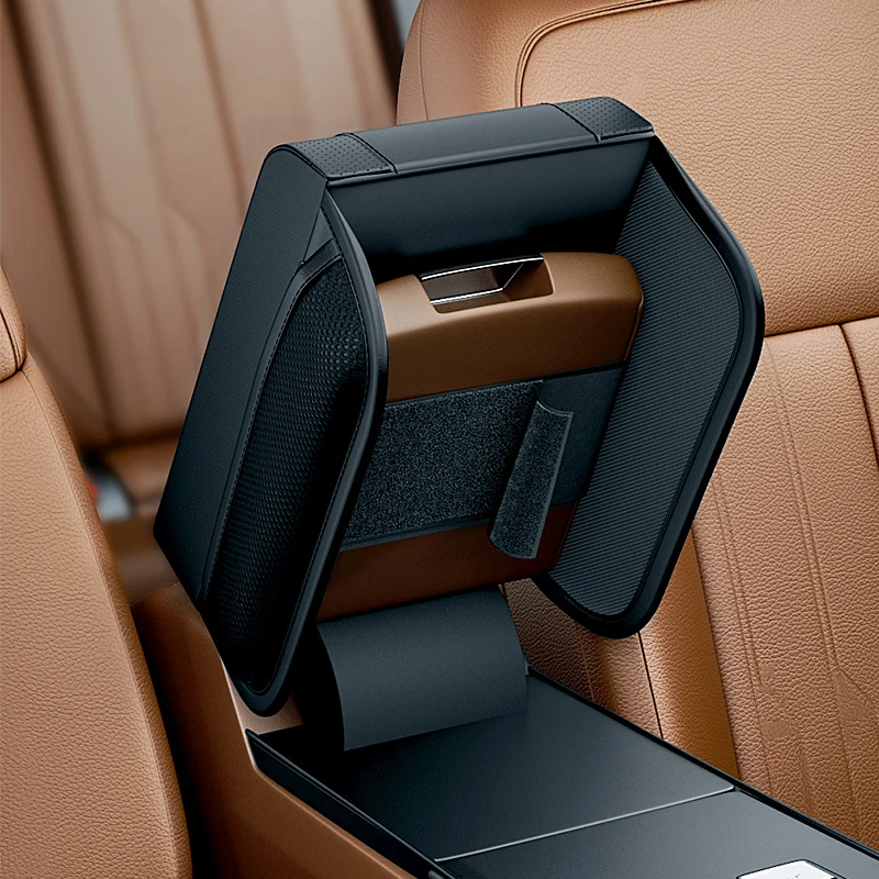 Car Armrest Pad Universal Leather Cushion with Pocket Central Memory Cotton Elbow Support Storage
