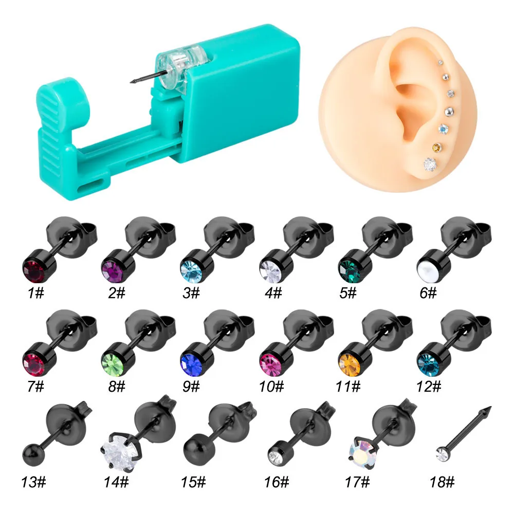 Green No Pain Cartilage Tragus Helix Piercing Gun Women Disposable Sterile Ear Piercing Unit Piercer Tool Machine Kit Stud 1PC ear piercing tool,piercing tool,body piercing kit