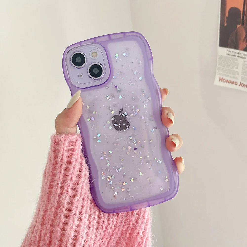 Фото Чехол для iPhone 15 14 13 12 11 Pro Max Mini XS XR SE 7 8 Plus, милый прозрачный мягкий гибридный противоударный чехол со звездой и кудрявыми волнами №4