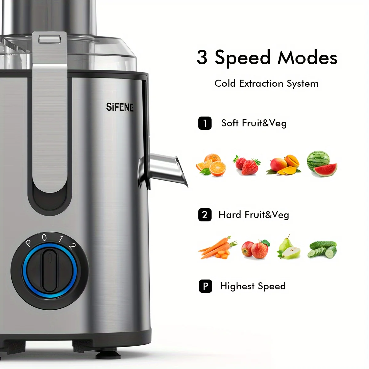 SiFENE Juicer Machine, 3.2" Big Mouth, 1000W Powerful Juicer Extractor Maker for Whole Fruits and Vegetables, BPA-Free Stainless 6