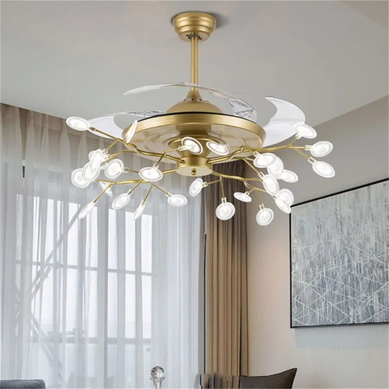 

TEMAR New Ceiling Fan Light Invisible Lamp With Remote Control Modern Retro Branch LED For Home Restaurant