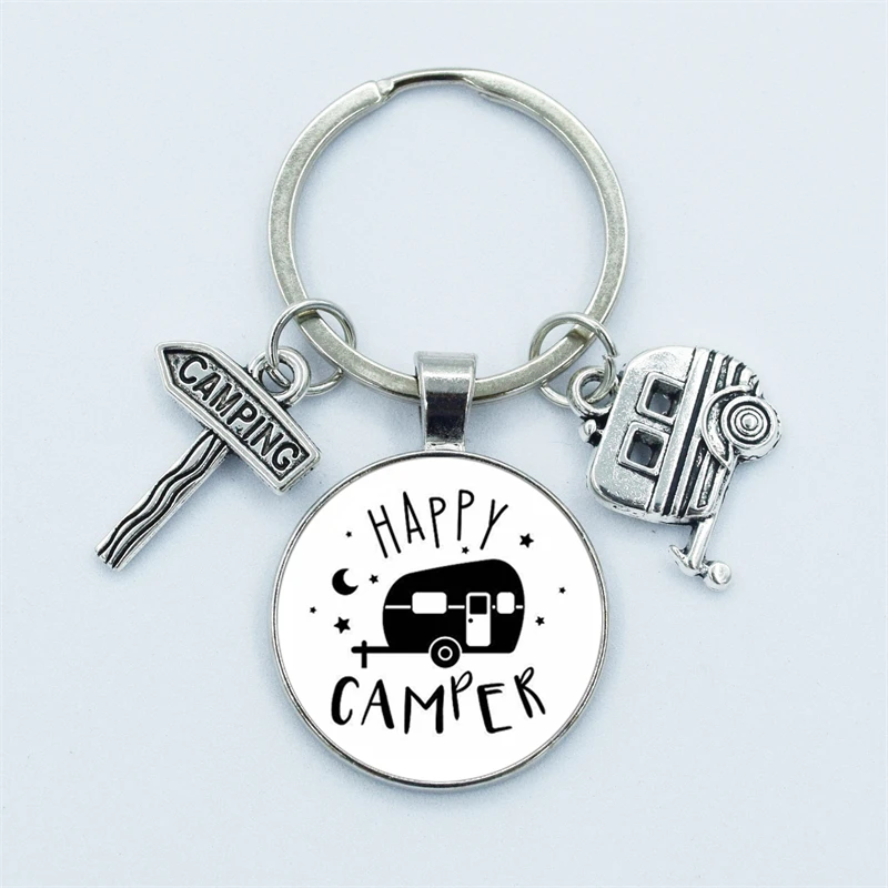 Cute Camper Wagon Keychain, I Love Camping Keychain, Trailer Signpost Keychain, Vacation Travel Memorial Jewelry Gifts - Image 3