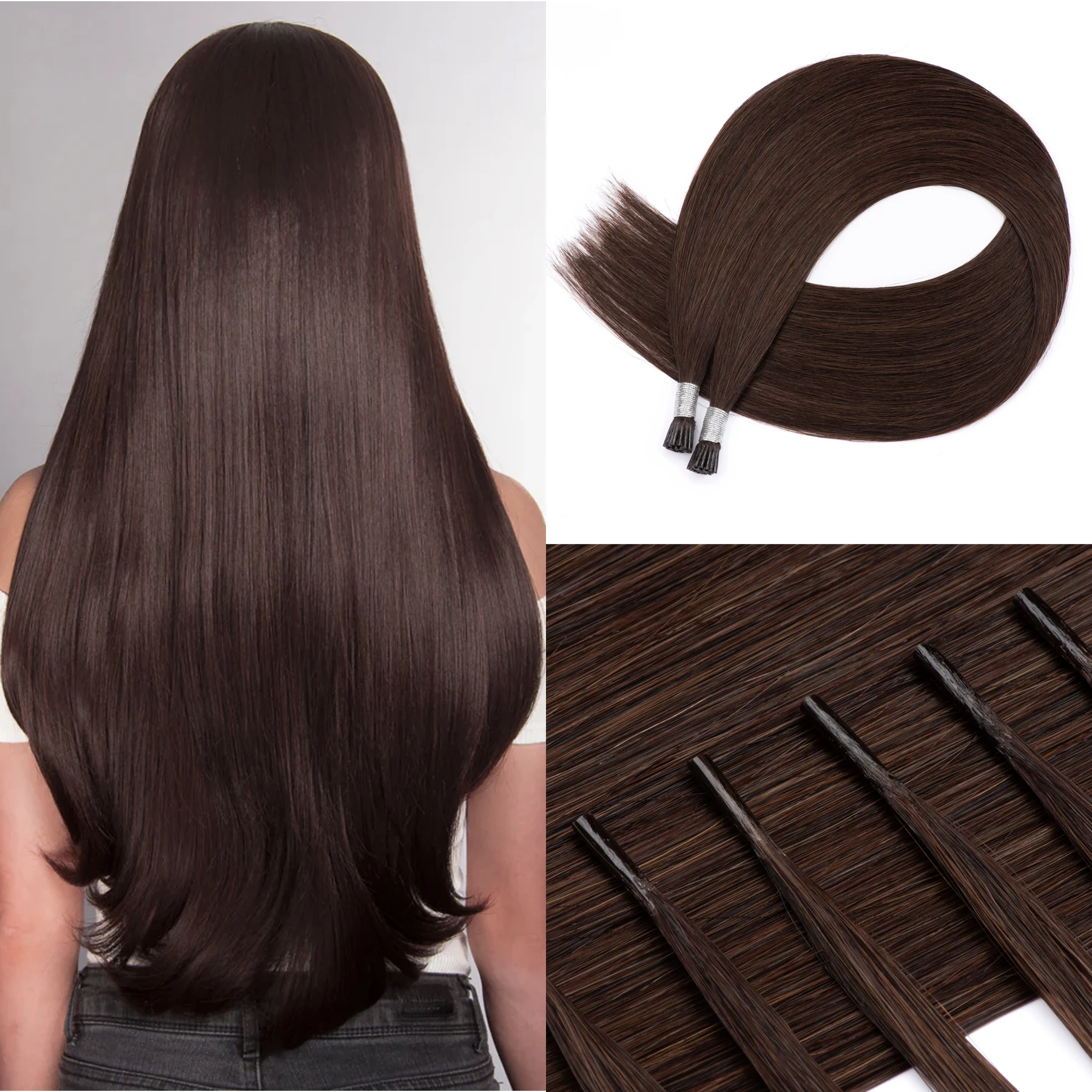 I Tip Real Human Hair Extensions Dark Brown Pre Bonded Hair Extensions #2 Human Itips Cold Fusion Remy E