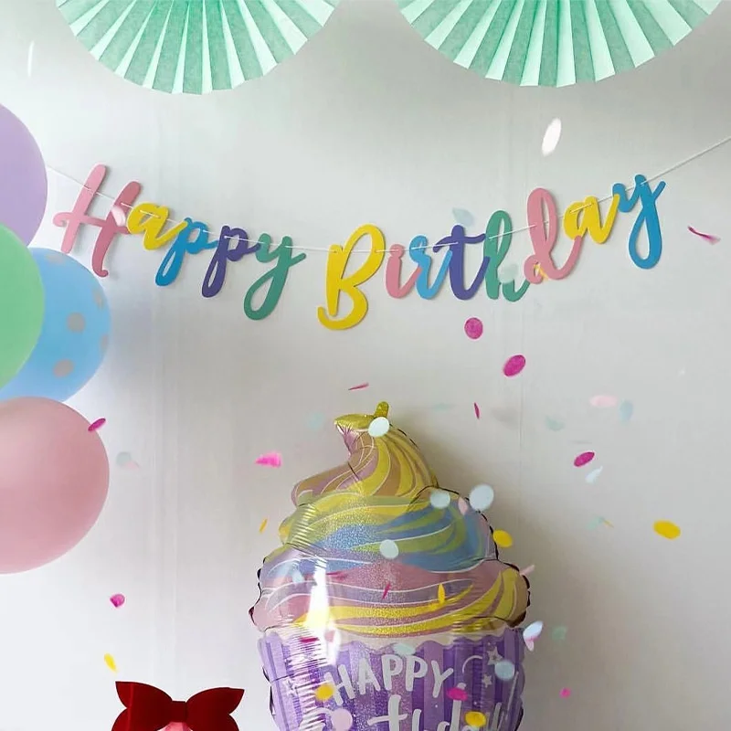 Macaroon Script Happy Birthday Banner Baby Shower Pink Yellow Blue Purple Garland Backdrops birthday banner,party decorations