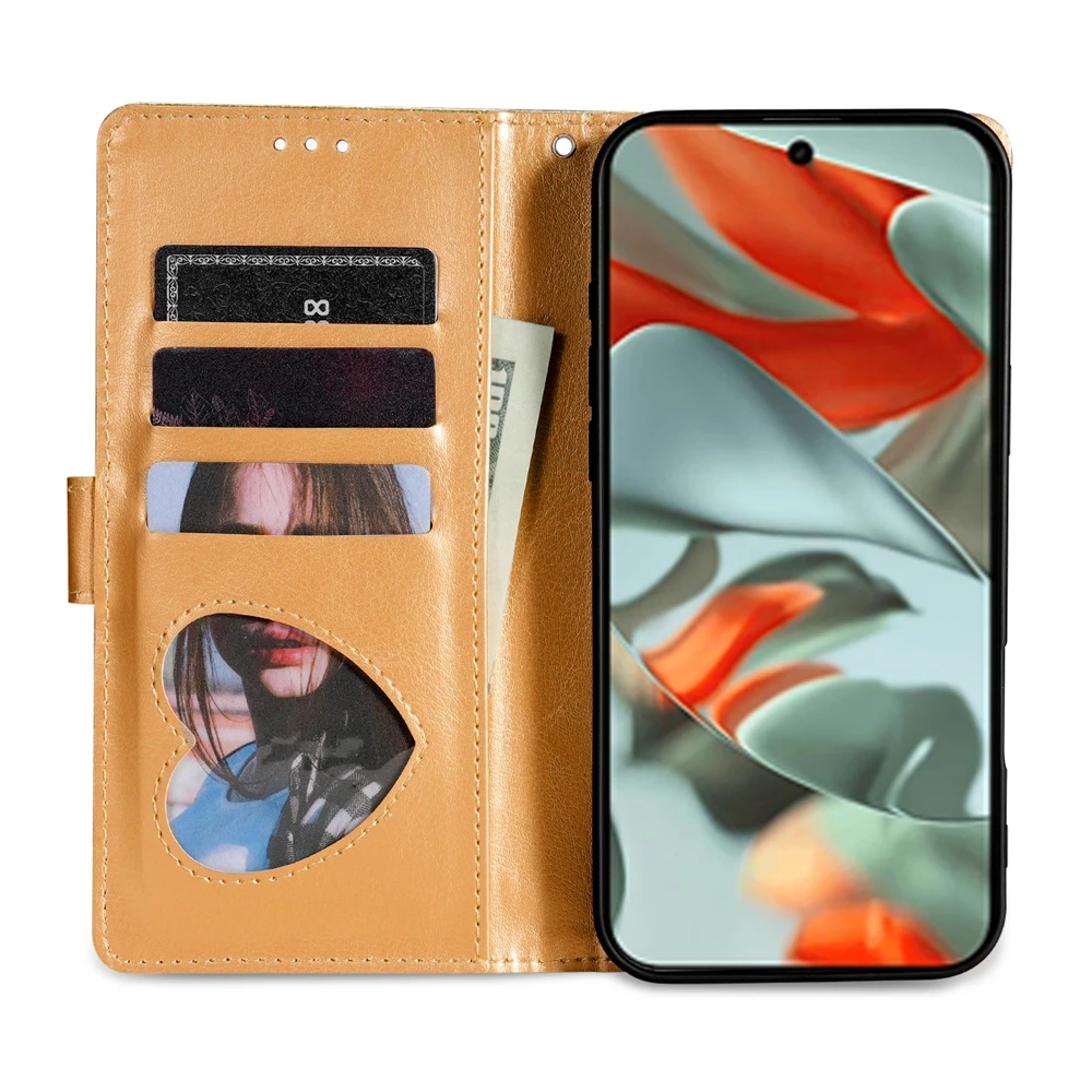 Glitter Wrist Strap Leather Flip Kickstand Wallet Phone Case with Card Holder