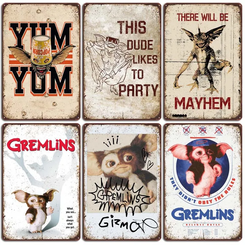 

G-Gremlins Posters Prints on Metal Coffee Bar Decoration Vintage Metal Plate Retro Tin Signs for Art Wall Decoration Room Decor