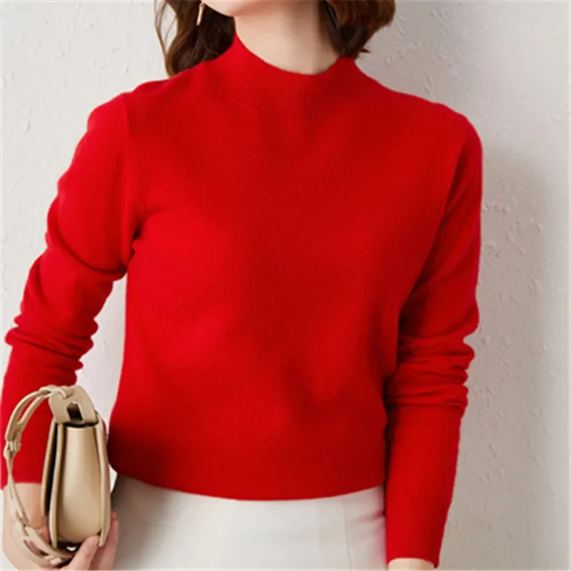 Autumn and Winter New Women's Clothing Semi-turtleneck Long-sleeved Women's Sweater Fashion Casual Knitwear Bottoming Shirt