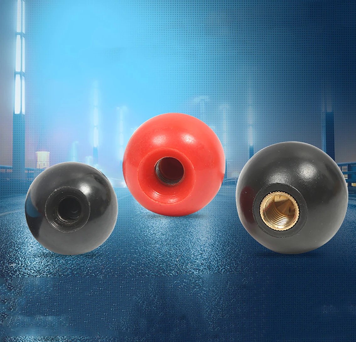 M4 M5 M6 M8 M10 M12 Black Red Copper Core Round Ball Knob Grip Handles for Furniture or Machine Tool Replacement 2Pcs
