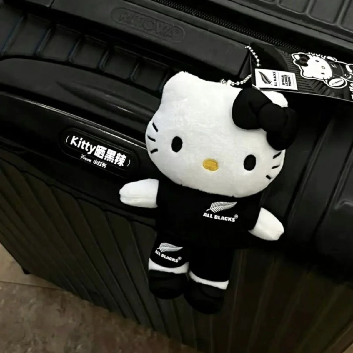 Black Hello Kitty Rugby Plush Doll Pendant Kawaii Sanrio Y2K Backpack Decoration Children Plush Toy Key Chain Birthday Present children rugby standard rugby students team games teaching ball kids training inflatable ball professional rugby kids accessory