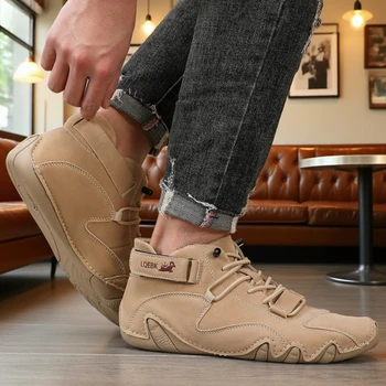 أحذية رجالية عارية ماركة فاخرة قابلة للتنفس أحذية بدون كعب مسطحة ناعمة مريحة وبسيطة عالية الجودة بأربطة سهلة الارتداء للمشي لمسافات طويلة 4