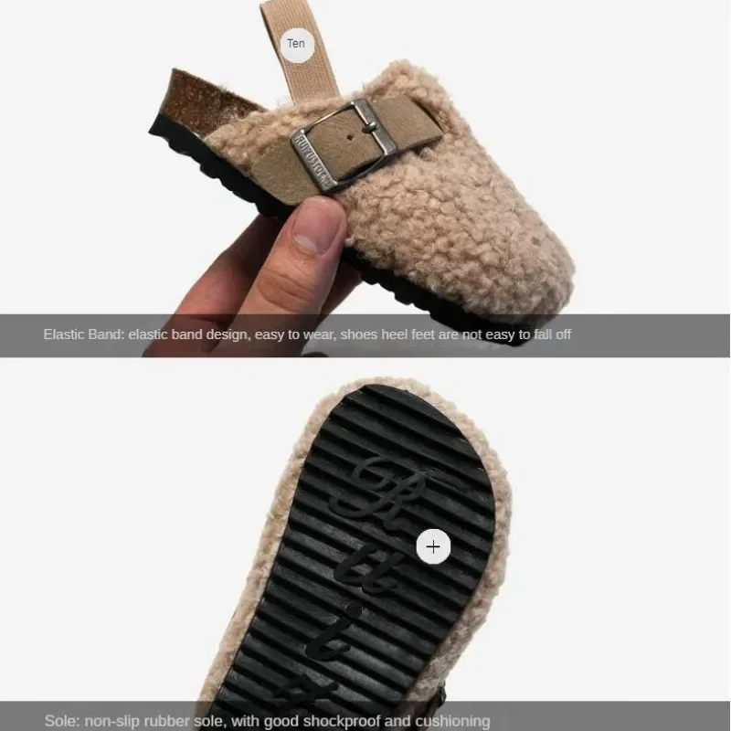 Children's Fleece Elastic Clogs Baby Boys Girls Plush Slipper,Winter Warm Soft Sole Shoes,Anti-Slippery Footwear 6