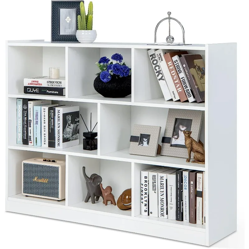 

8 Cube Bookcase, Freestanding 3-Tier Open Bookshelf, Modern Storage Display Cabinet, Wood Cube Storage Organizer