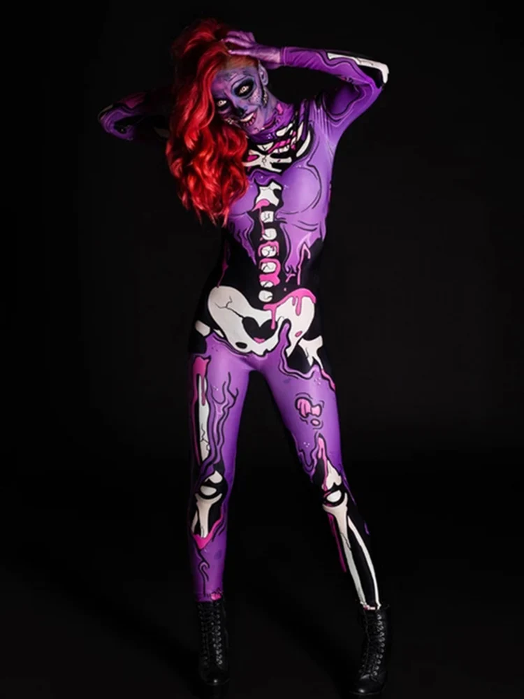 New Women Human Skeleton Bodysuit 3D Horror Devil Ghost Specter Cosplay Jumpsuit Halloween Carnival Party Performance Costumes 5