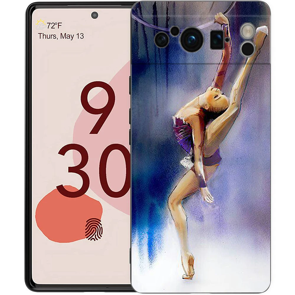 Watercolor Gymnastics Shockproof Soft TPU Phone Case - Black Cover