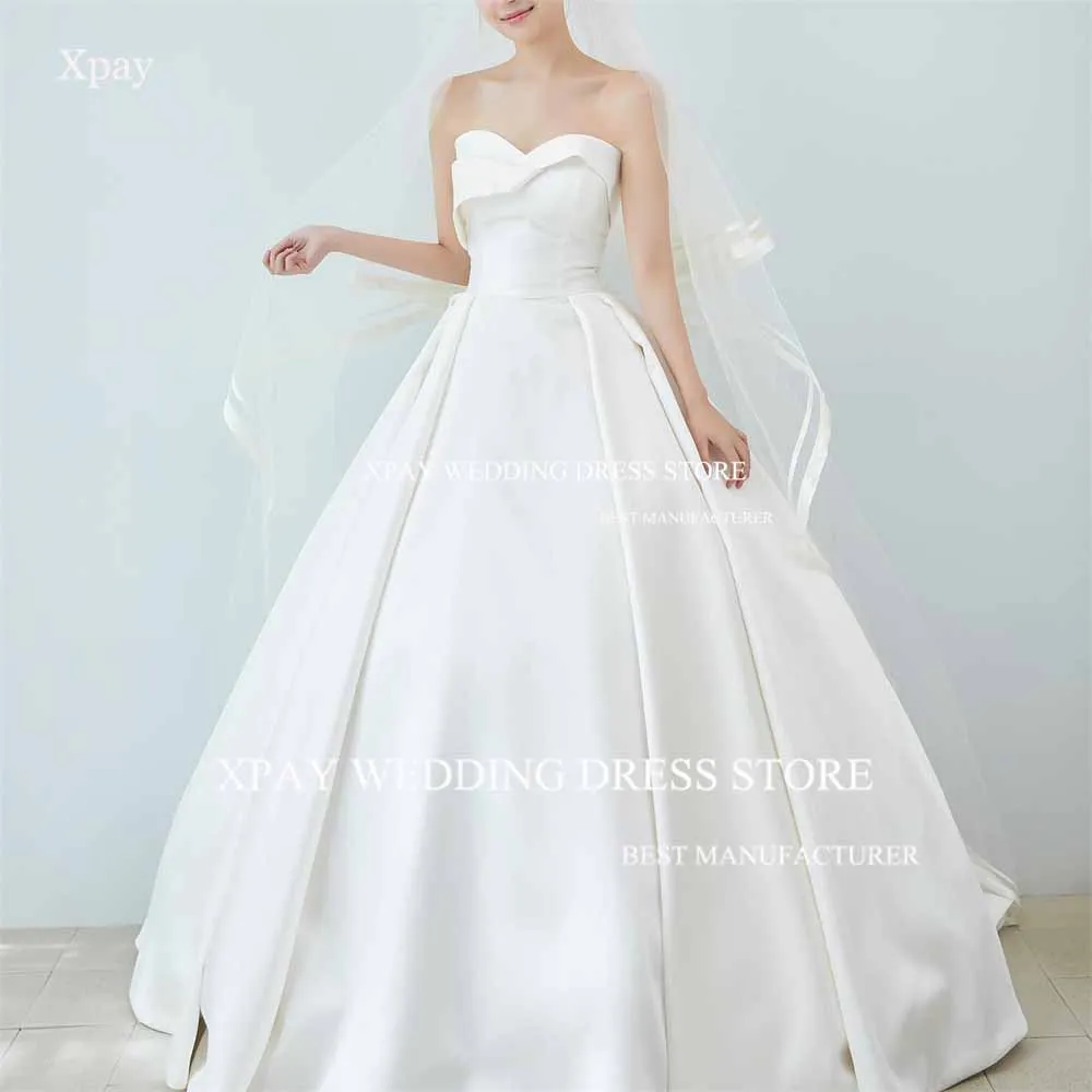 

XPAY Vintage Sweetheart Ball Gown Pleat Satin Ruched Korea A Line Wedding Dresses Photography Shoot Custom Made Bride Dress