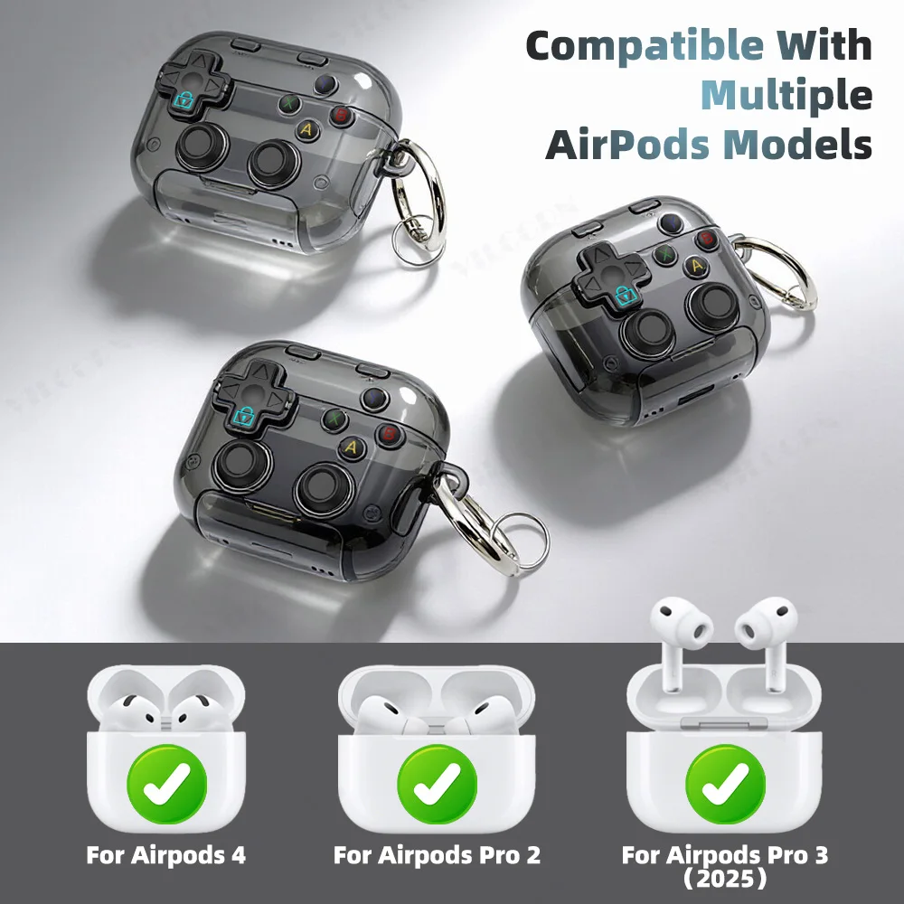 Transparent Gamepad Design Protective Headphones Case with Phone Holder Keychain