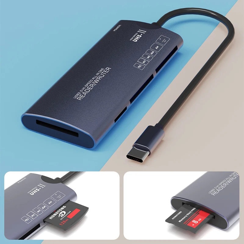 6 in 1 USB 타입-C 카드 리더 SD TF CF MS XD M2 메모리 카드 리더 480Mbps 어댑터 (아이폰 15, 16, 17, 노트북, PC용)