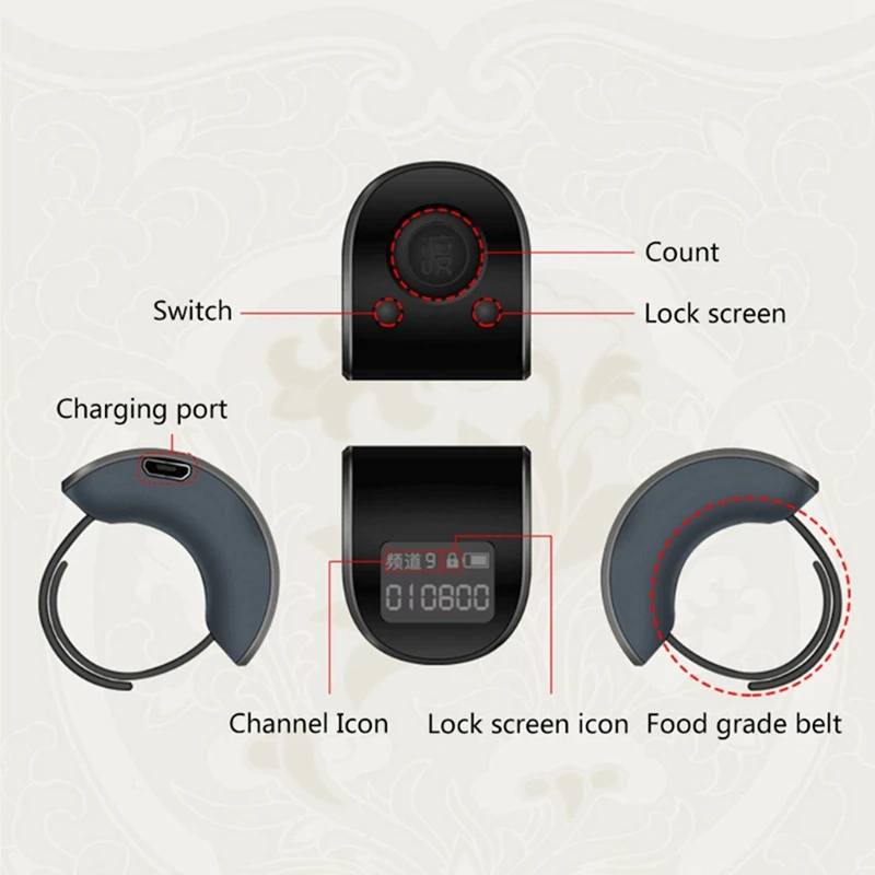 HOT SALE 2X Mini Digital LCD Electronic Finger Ring Hand Tally Counter 6 Digit Rechargeable Counters Clicker-Red & White 4