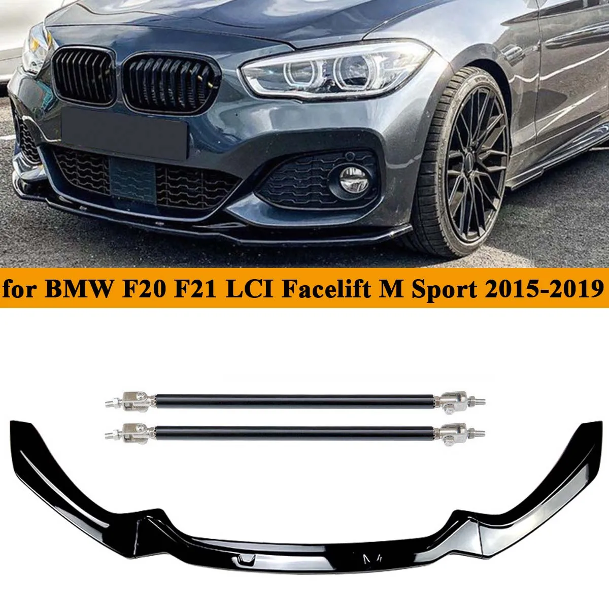 

Front Bumper Lip Spoiler Splitter + Strut Rod for BMW 1 Series F20 F21 LCI Facelift M Sport 118i 120i Body Kit Car Accessories