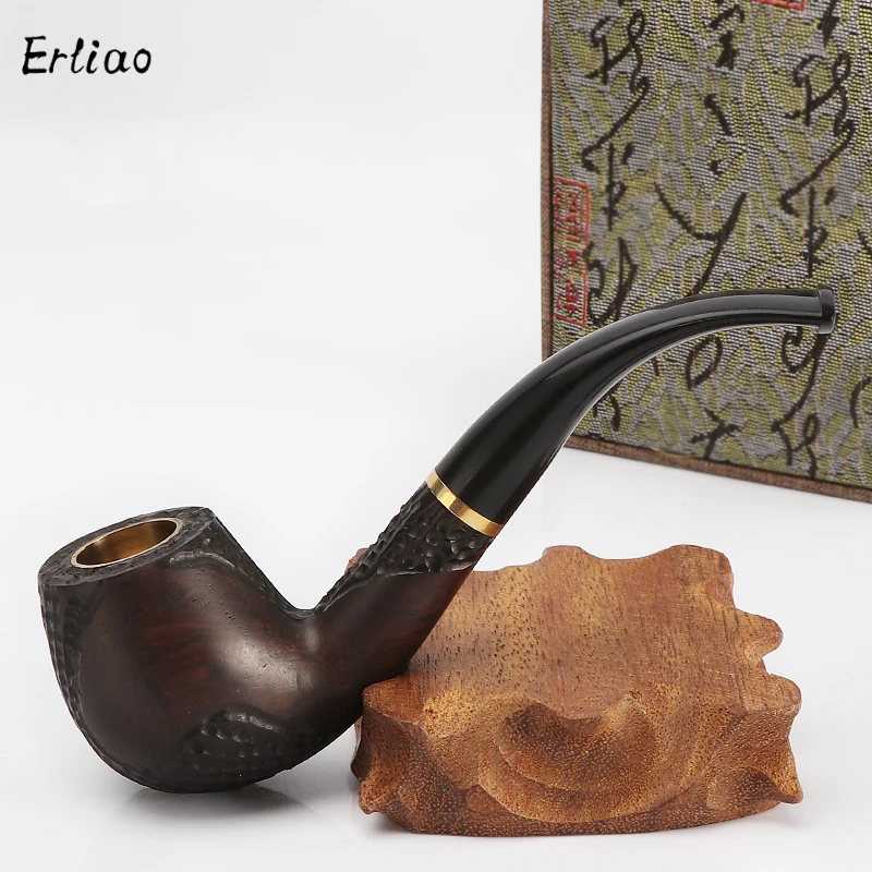 

Classical Straight And Bent Type Smoking Pipe Handmade Black Ebony Three-purpose Copper Pot Smoking Accessories Findings