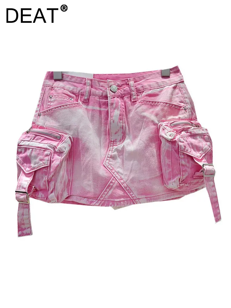 

DEAT Fashion Women's 3D Pocket Workwear Denim Skirt Wrap Buttocks A-line Zipper Mini Skirt Streetwear Spring 2024 New 7AB3484