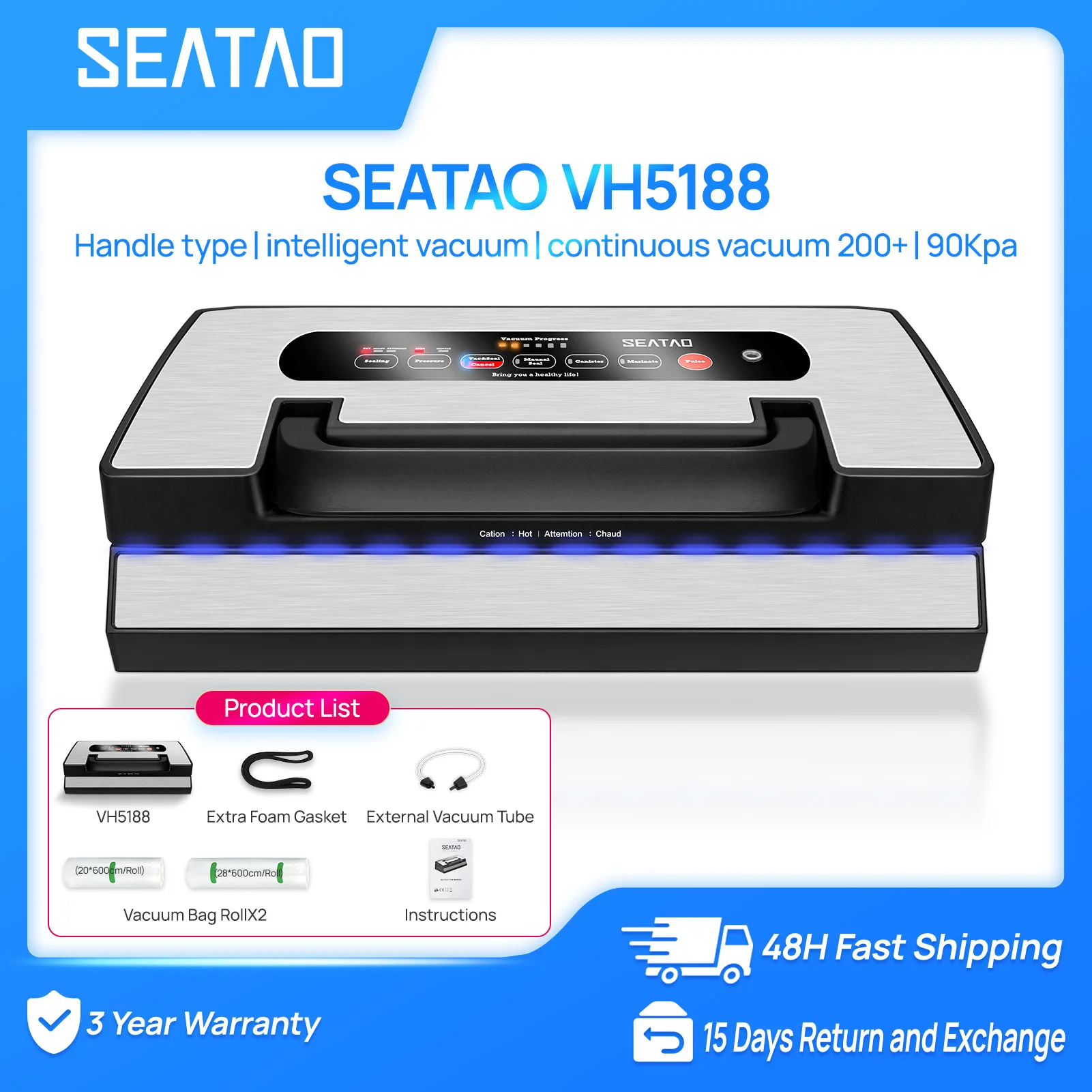 Seatao VH5188 진공 포장 기계, 내장 커터 및 보관, 다기능 자동 진공기 ..