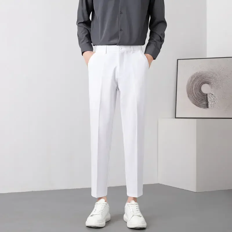 thumbnail image 1 of pantalones de traje para hombre, holgados, fluidos, de seda helada, rectos, drapeados, marrones, para trabajo, para oficina, elegantes, a la moda, 1 of 4
