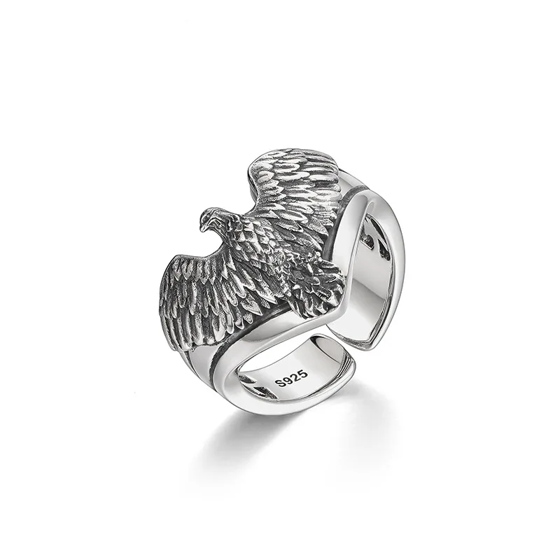 

Buyee 925 Sterling Silver Personality Ring Finger Eagle Animal Open Ring for Woman Men Fashion Unique Punk Fine Jewelry Circle