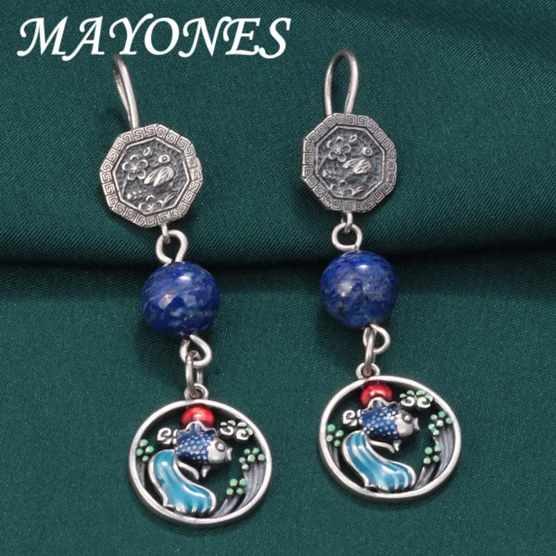 

Женские длинные серьги MAYONES из серебра 925 пробы с эмалью и Лазуритом