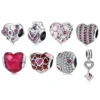 Charming Pink CZ Heart Authentic 925 Sterling Silver Bead DIY Jewelry Making Fit Original LYNACCS Charms Bracelet Women 1