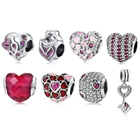 Charming Pink CZ Heart Authentic 925 Sterling Silver Bead DIY Jewelry Making Fit Original LYNACCS Charms Bracelet Women 1