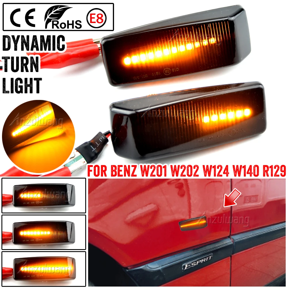 

Smoked Lens Dynamic LED Side Marker Blinker Turn Signal Light Lamp For Mercedes-Benz W201 190 W202 W124 W140 R129 SL-CLASS